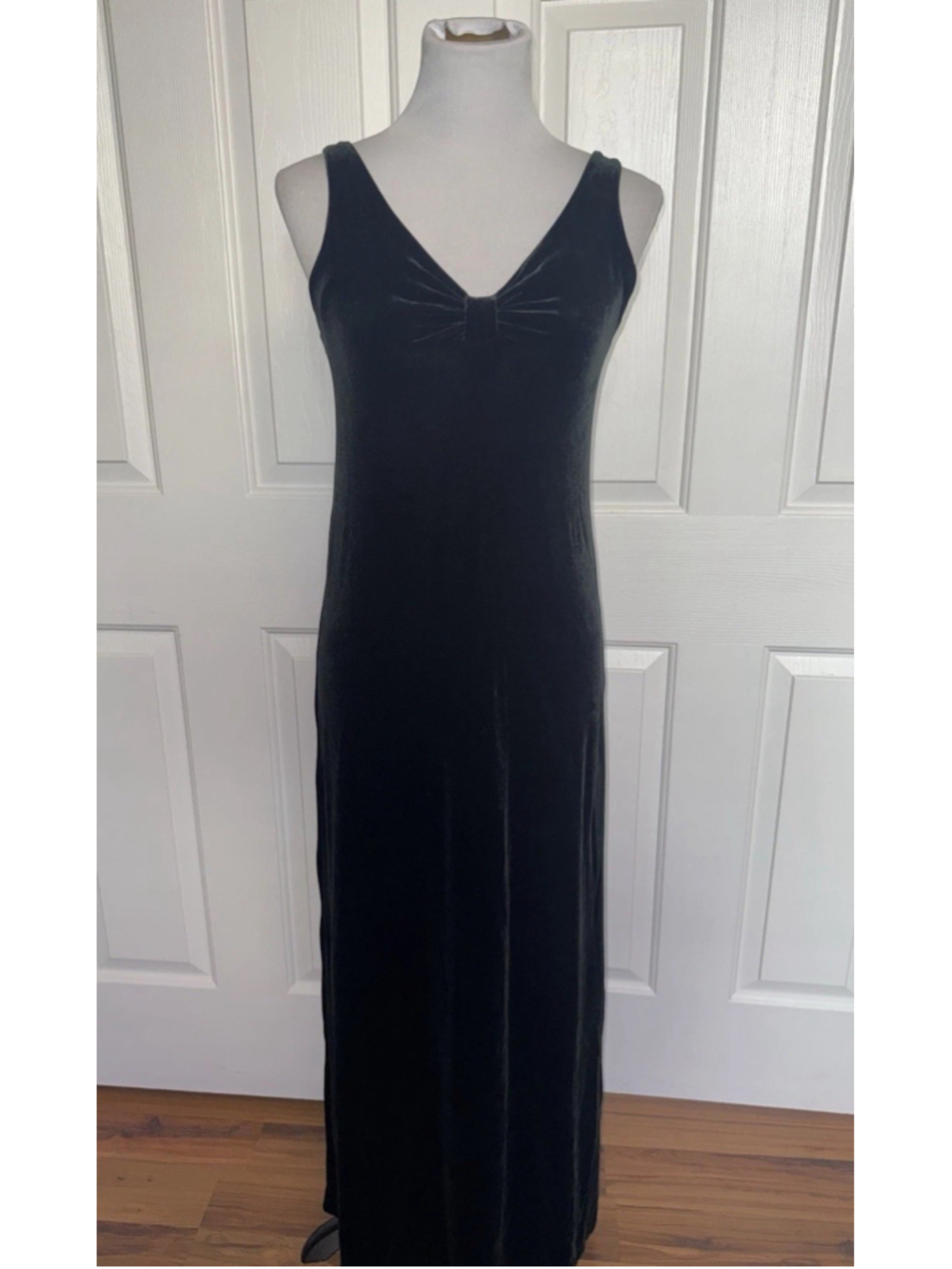 Vintage 90s Betsey Johnson Black Velvet Maxi Dress Bow Goth Romantic L